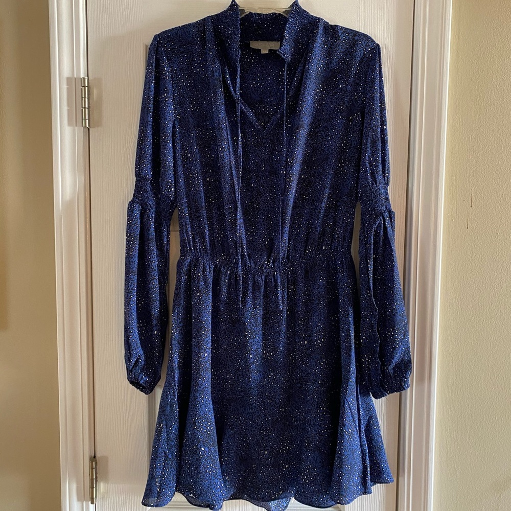 Blue Animal Print Long-Sleeved Dress